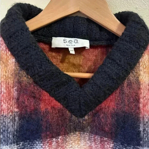 SEA New York Maryam V Neck Mohair Sweater Multi Plaid Size XS - Picture 6 of 13